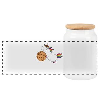 Donut go me on the cookie - Einhorn Keks - Panorama Keksdose mit Holzdeckel - Weiß - Vorne