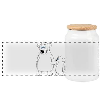 Drolly bébé ours avec papa ou maman - Boîte à biscuits avec couvercle en bois - blanc - Devant
