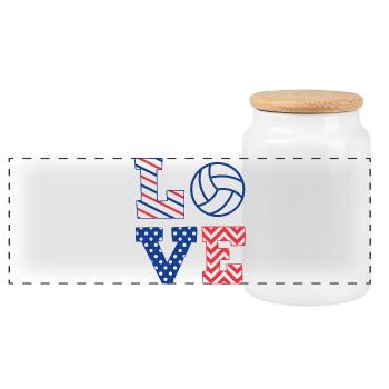 Volleyball - Panorama Keksdose mit Holzdeckel - Weiß - Vorne
