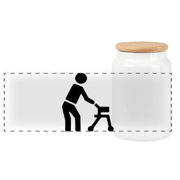 Behinderte Person hinter Rollator # - Panorama Keksdose mit Holzdeckel - Weiß - Vorne