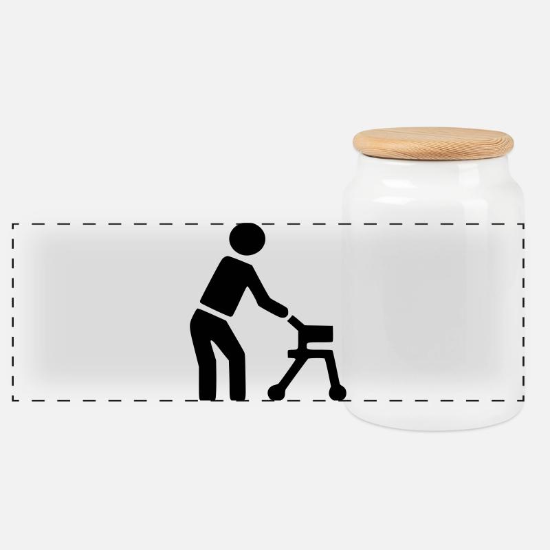 Behinderte Person hinter Rollator # - Panorama Keksdose mit Holzdeckel - Weiß