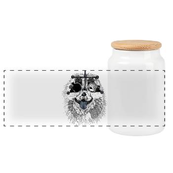 Optometrist dog with trial glasses - Panoramic Cookie Jar with Wooden Lid - white - Front