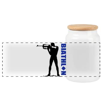Biathlon - Panoramic Cookie Jar with Wooden Lid - white - Front