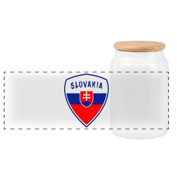 Slowakei Wappen / Geschenk Nationalfarben Flagge - Panorama Keksdose mit Holzdeckel - Weiß - Vorne