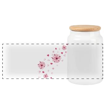 Fliegende Kirschblüten mit Herzen Sakura Frühling - Panorama Keksdose mit Holzdeckel - Weiß - Vorne
