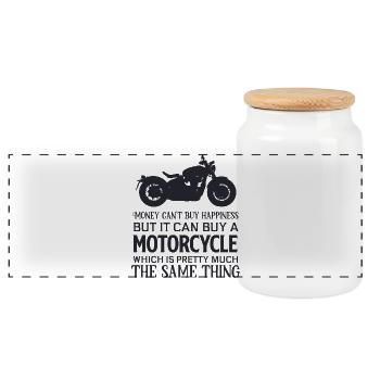 L'argent ne peut pas acheterHappiness mais ItCanBuy A Moto - Boîte à biscuits avec couvercle en bois - blanc - Devant