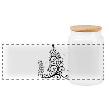Christmas tree with gifts and stars - Panoramic Cookie Jar with Wooden Lid - white - Front