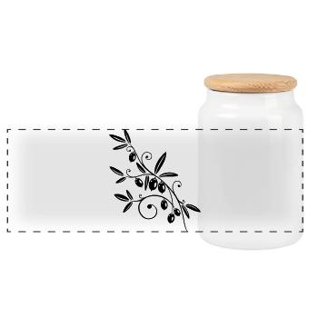 Cuisine, branche d'olivier aux olives. - Boîte à biscuits avec couvercle en bois - blanc - Devant