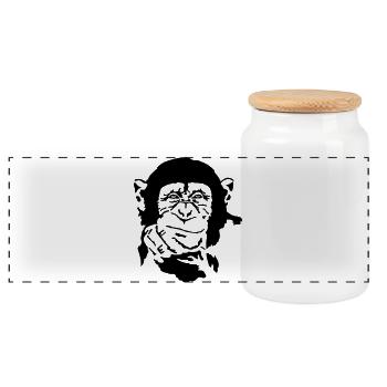 monkey - Panoramic Cookie Jar with Wooden Lid - white - Front