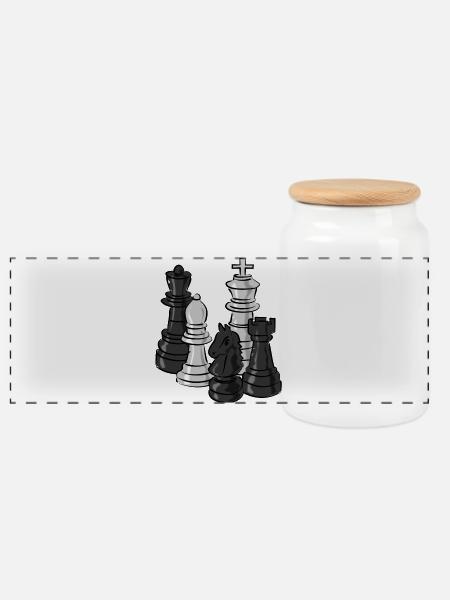 chess - Panoramic Cookie Jar with Wooden Lid - white