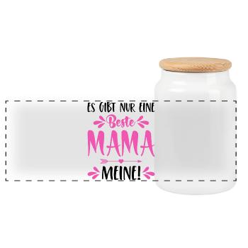 Es gibt nur eine beste Mama Meine Spruch Muttertag - Panorama Keksdose mit Holzdeckel - Weiß - Vorne