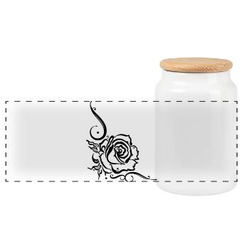 Rose with filigree ornament, in love - Panoramic Cookie Jar with Wooden Lid - white - Front
