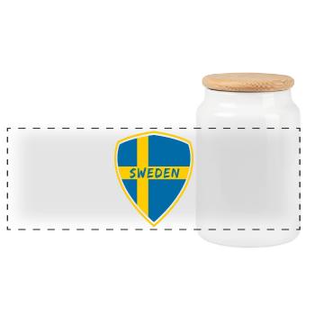 Schweden Wappen / Geschenk Skandinavien - Panorama Keksdose mit Holzdeckel - Weiß - Vorne