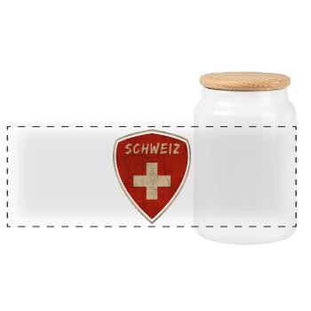 Schweiz Vintage Wappen / Geschenk Zürich - Panorama Keksdose mit Holzdeckel - Weiß - Vorne