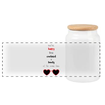 Happy Free Confused & Lonely - Panorama Keksdose mit Holzdeckel - Weiß - Vorne