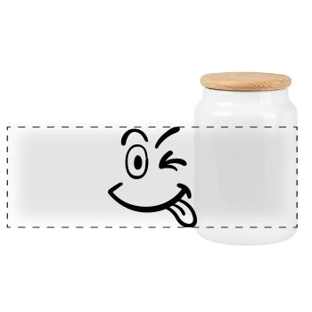 smiley face - Panoramic Cookie Jar with Wooden Lid - white - Front