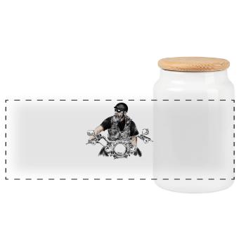 biker - Panoramic Cookie Jar with Wooden Lid - white - Front