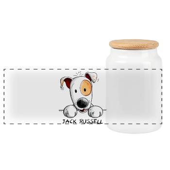 Neugieriger Jack Russell - Panorama Keksdose mit Holzdeckel - Weiß - Vorne
