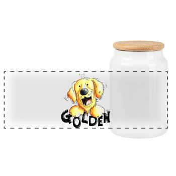 Lustiger Golden Retriever - Panorama Keksdose mit Holzdeckel - Weiß - Vorne