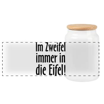 Im Zweifel immer in die Eifel - Panorama Keksdose mit Holzdeckel - Weiß - Vorne