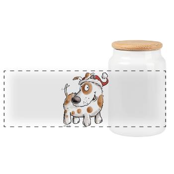 Santa Claus dog I Christmas Santa Claus - Panoramic Cookie Jar with Wooden Lid - white - Front