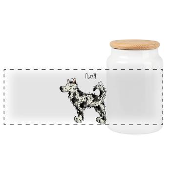 Funny Mudi Dog - Dogs - Comic - Gift - Panoramic Cookie Jar with Wooden Lid - white - Front