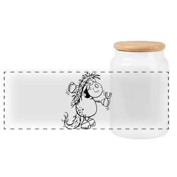 Happy Pferd - Pferde - Pony - Horse - Panorama Keksdose mit Holzdeckel - Weiß - Vorne