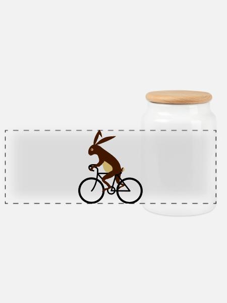 Hase auf dem Fahrrad - Panorama Keksdose mit Holzdeckel - Weiß