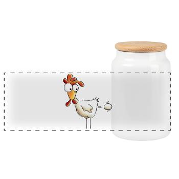 Poule pond un oeuf dessin animé - Boîte à biscuits avec couvercle en bois - blanc - Devant