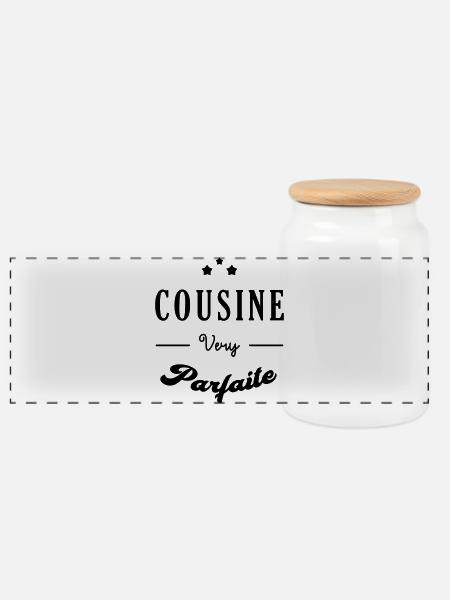 Cousin - Cousine - Famille - Naissance - Bébé - Panoramic Cookie Jar with Wooden Lid - white