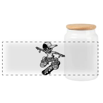 squellette skateur - Boîte à biscuits avec couvercle en bois - blanc - Devant