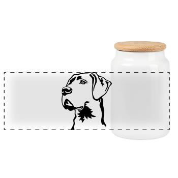 Tête de Dogue Allemand - Boîte à biscuits avec couvercle en bois - blanc - Devant