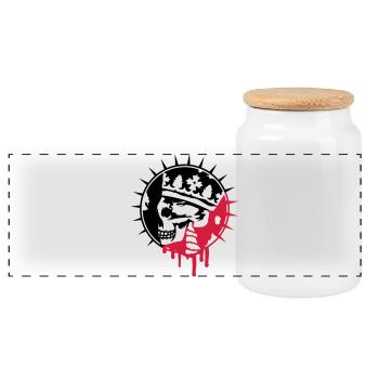 Skull with Crown Graffiti Patch - Panoramic Cookie Jar with Wooden Lid - white - Front