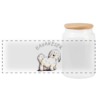 Little Havanese dog i dog friend gift - Panoramic Cookie Jar with Wooden Lid - white - Front