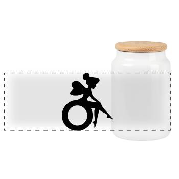 Image of fairy in a wheelchair # - Panoramic Cookie Jar with Wooden Lid - white - Front