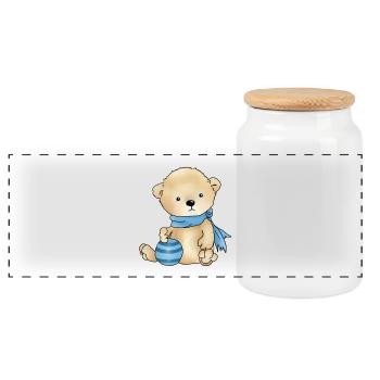 Bear with ball - Panoramic Cookie Jar with Wooden Lid - white - Front