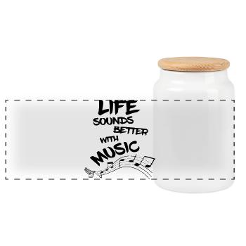 Life is better with music, musician singing* - Panoramic Cookie Jar with Wooden Lid - white - Front
