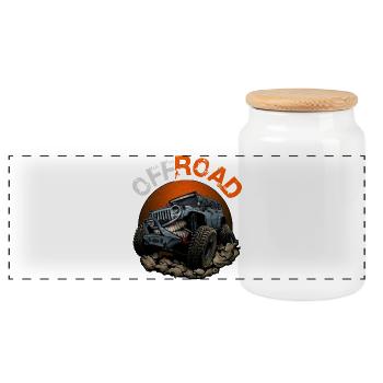 Off-road vehicle - Panoramic Cookie Jar with Wooden Lid - white - Front