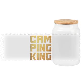 Campingking Gold König Campingplatz Quote Chef - Panorama Keksdose mit Holzdeckel - Weiß - Vorne