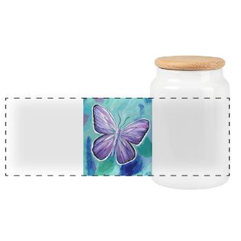 butterfly - Panoramic Cookie Jar with Wooden Lid - white - Front