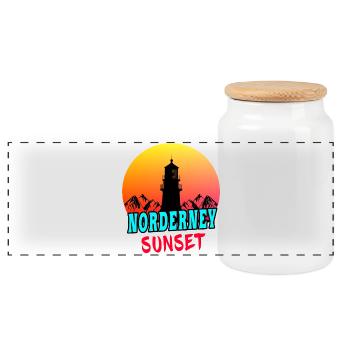 Norderney Sunset lighthouse design / gift idea - Panoramic Cookie Jar with Wooden Lid - white - Front