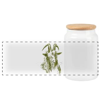 goat (green) - Panoramic Cookie Jar with Wooden Lid - white - Front