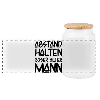 Abstand Halten Böser Alter Mann Lustige Sprüche - Panorama Keksdose mit Holzdeckel - Weiß - Vorne