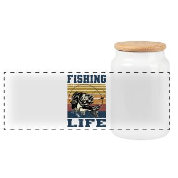 Fishing Life - Panoramic Cookie Jar with Wooden Lid - white - Front