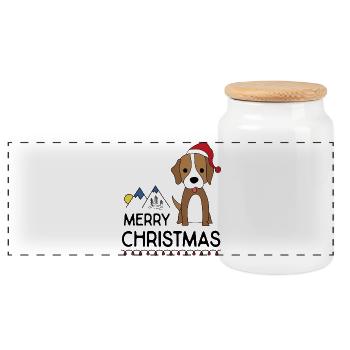 Lustige Weihnachten mit Hund für Freunde - Panorama Keksdose mit Holzdeckel - Weiß - Vorne
