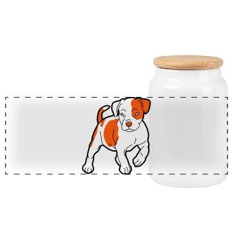 Orangener Hund Cartoon Muster - Panorama Keksdose mit Holzdeckel - Weiß - Vorne