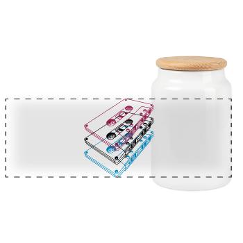 Kassetten 3D – Retro Mixtape Vintage Perspektive - Panorama Keksdose mit Holzdeckel - Weiß - Vorne