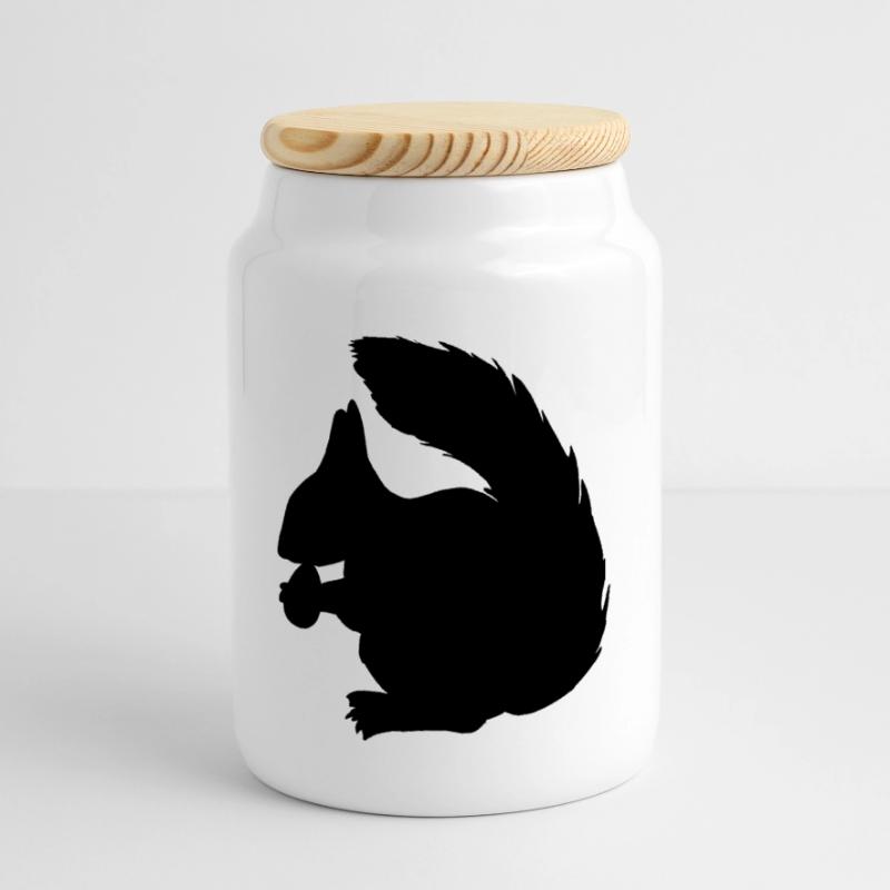 Squirrel with nut shadow figure Panoramic Cookie Jar with Wooden Lid