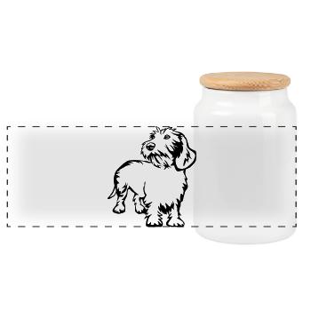 dachshund - Panoramic Cookie Jar with Wooden Lid - white - Front