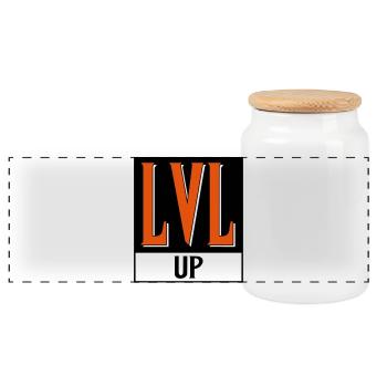 level up nerd cod - Panoramic Cookie Jar with Wooden Lid - white - Front